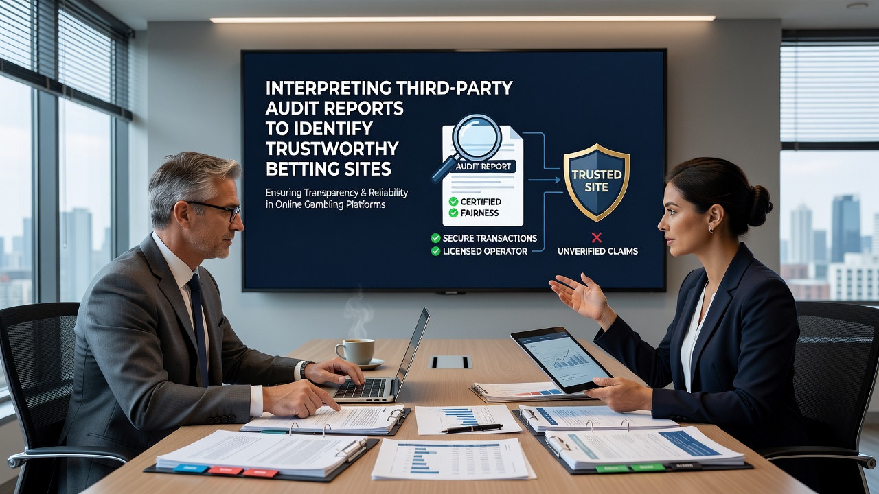 Close-up view of an audit certification seal next to a laptop displaying betting site metrics
